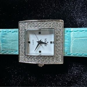 Vera Pelle Aqua and Silver with Swarovski crystals Women's Watch